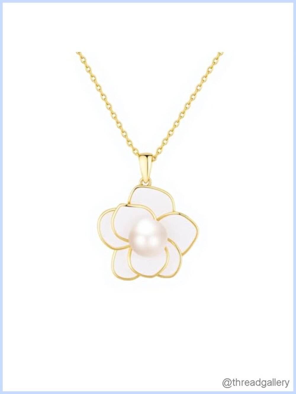Camellia Pendant Necklace 14K Gold Plated Pearl Flower Adjustable